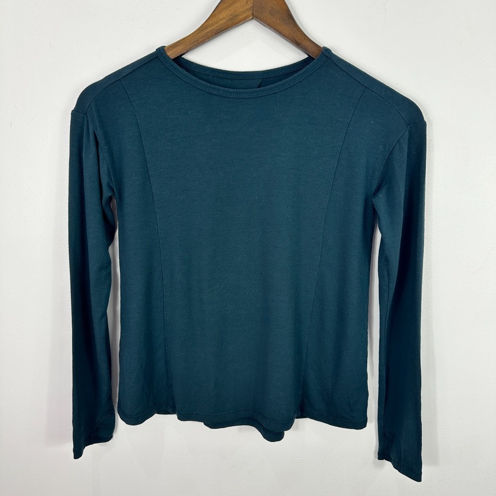 Athleta Girl Long Sleeve Top Girl M 8-10 Teal Green Open Back Activewear Sporty